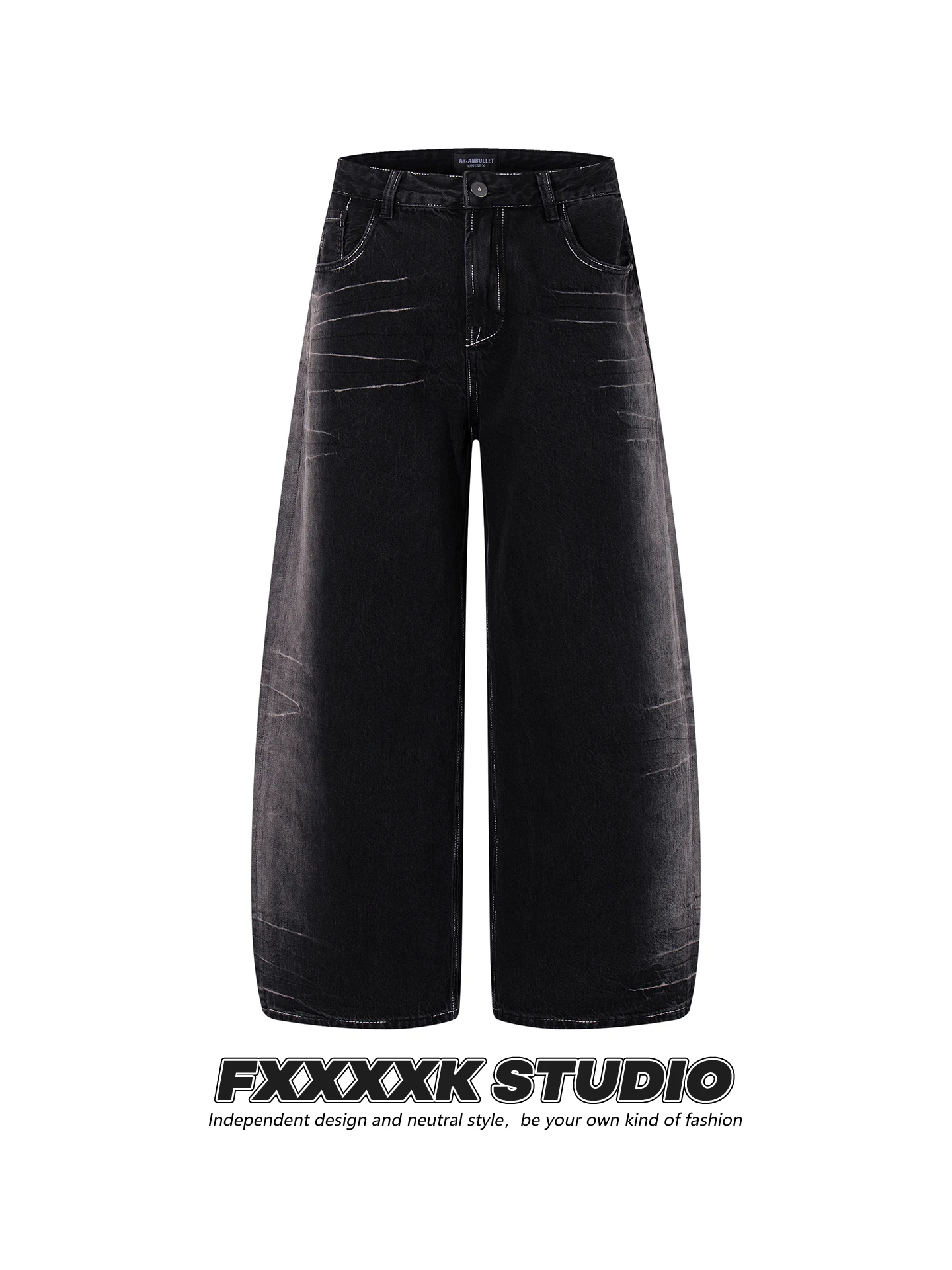 

Джинсы FXK Original Vintage Faded Heavy Washed Denim: Модные свободные широкие брюки унисекс, повседневные прямые джинсы