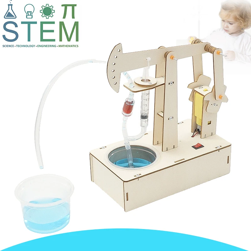 Kids STEM Toys DIY Pumping Unit Assembling Model Material Kits Water Pump Experiment Technology Toy Puzzle Painted Toys Gift