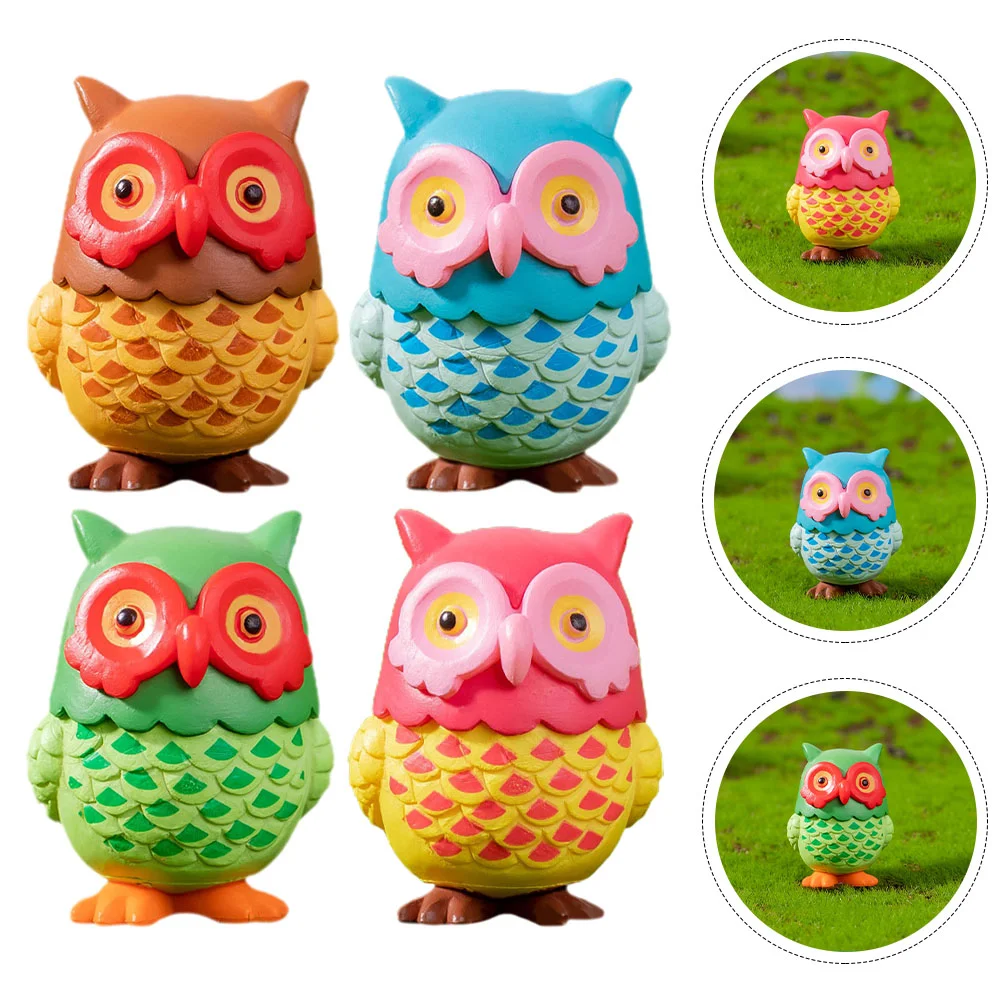 4 Pcs Decorations Small Bird Toys Realistic Owls Figurines Resin Garden Sculpture Fake Birds