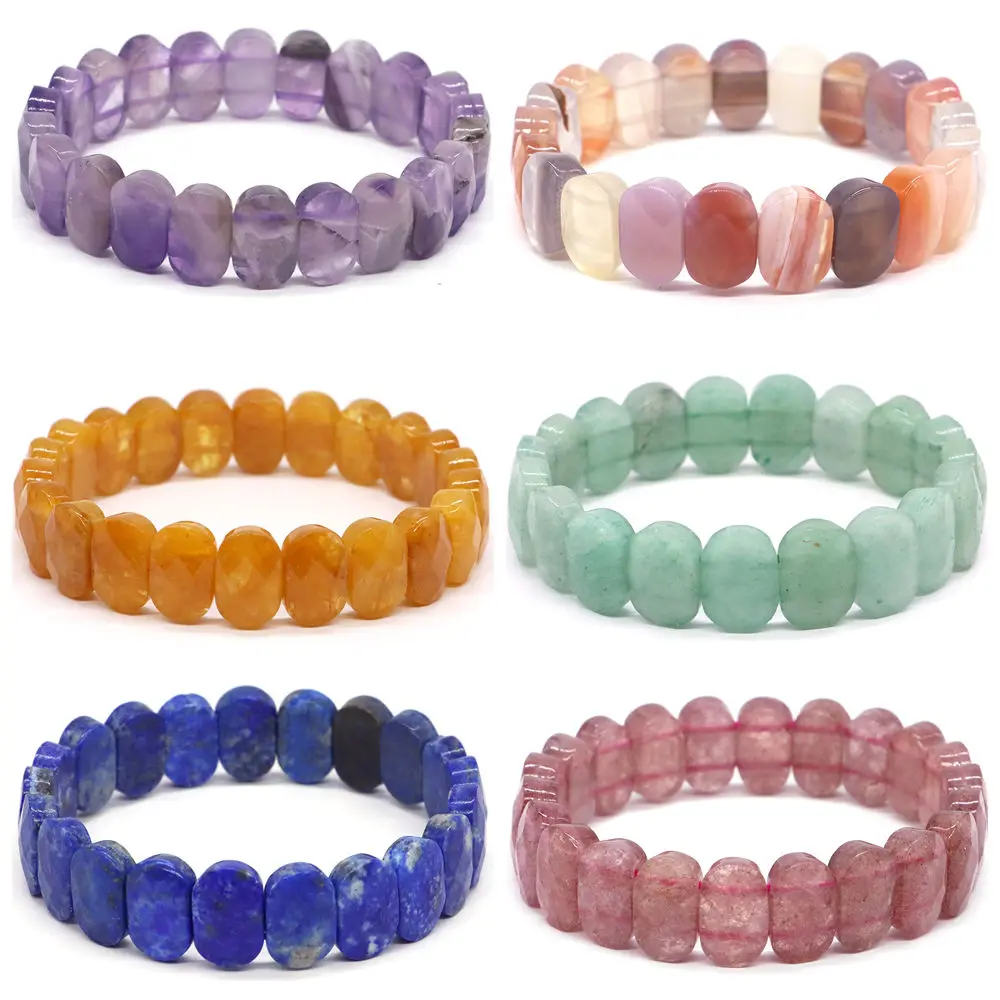 

8x14mm New Natural Cut Square Beads Strand Elastic Bracelets Amethyst Healing Crystal Energy Rectangle Bangle Women Jewelry Gift