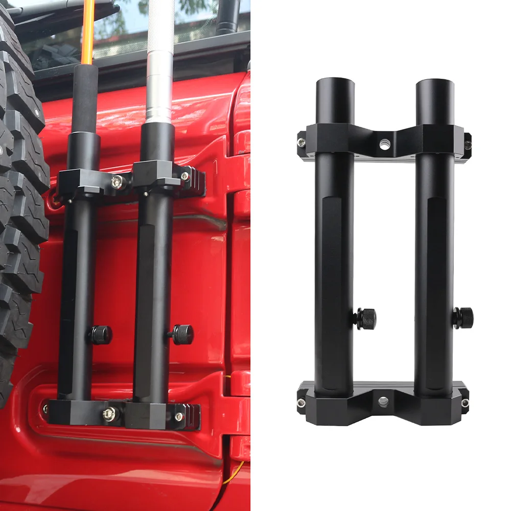 

Dual Flag Pole Mount for Jeep Wrangler JL JLU & Gladiator JT 2018-2025, Aluminum 2-in-1 Antenna & Flag Holder with Tailgate Hing