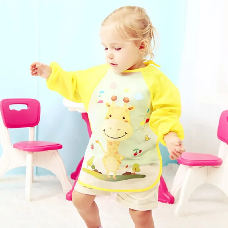 1PCS Yellow Waterproof EVA Long Sleeve Bib Blouse Childrens Eating Apron Free Hand Washing