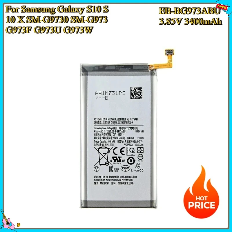 

New Battery For Samsung Galaxy S10 S10 X SM-G9730 SM-G973 G973F G973U G973W EB-BG973ABU 3400mAh
