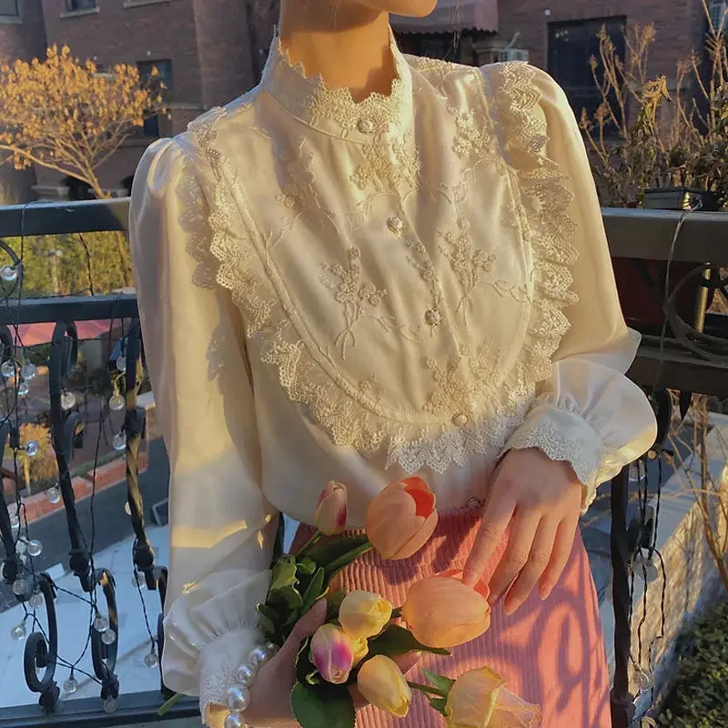 

Милая винтажная элегантная блузка, женская кружевная дизайнерская роскошная вечерняя рубашка, лето 2022, корейская модная повседневная одежда Kawaii Y2k