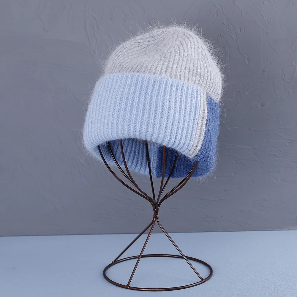 2023 Kaninchenfell-Wintermütze für Damen, Mützen, weich, warm, flauschig, rosa Farbe, Angora-Strickmütze, Skullies-Mützen zum kostenlosen Versand – Detail 15