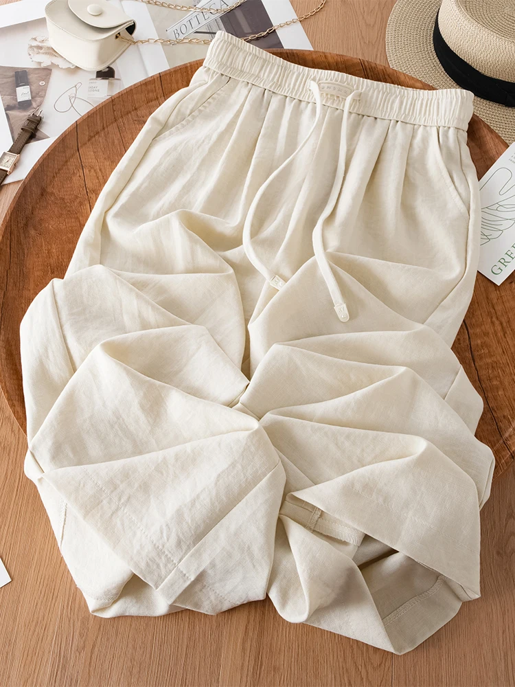 

Женские летние тонкие брюки с высокой талией из льняной ткани, свободные, прямые, с защитой от солнца, повседневные, из ледяного шелка