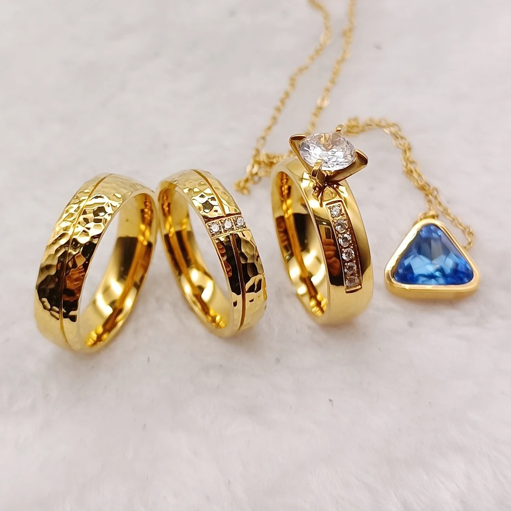 Jewellery Pendants Engagement Rings 24k Gold Plated Jewelry Sets 3 Carat Blue Cz Moissanite Wedding Bridal Sets Couples