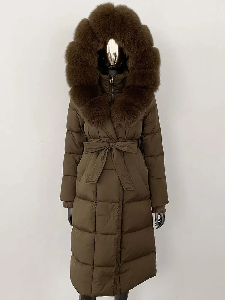 الشتاء النساء الأبيض بطة أسفل معطف 2025 ريال الراكون الثعلب الفراء طوق مقنعين سترة طويلة الطبيعية سميكة الدافئة ملابس خارجية غير رسمية