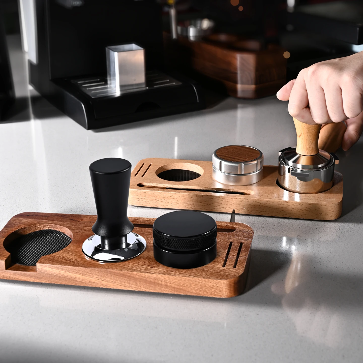 Coffee Tamper Mat Station Stand Portafilter Holder Support Base Rack Solid Wood for 51mm 54mm 58mm Barista Espresso Accessories