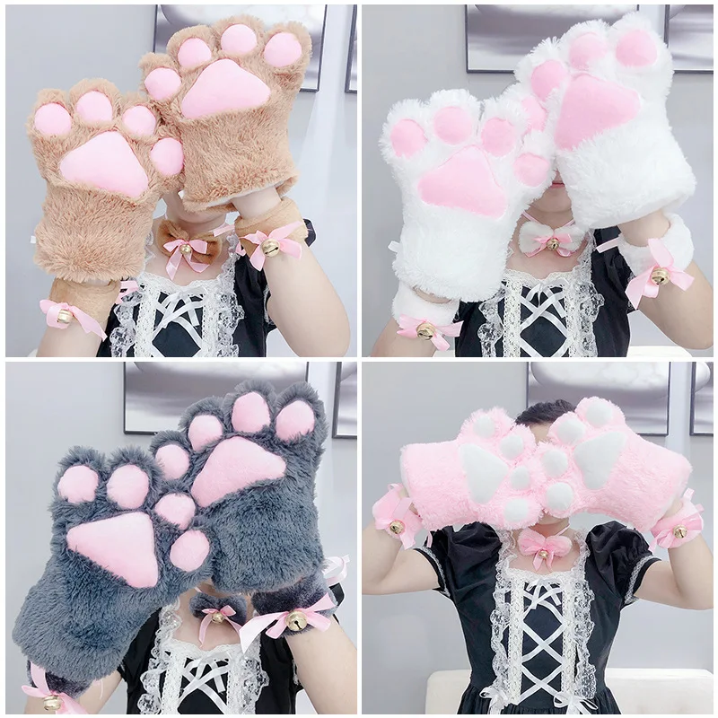 Halloween feminino masculino pele peluda gato cão patas luvas garras cosplay luvas mãos traje cosplay kig prop