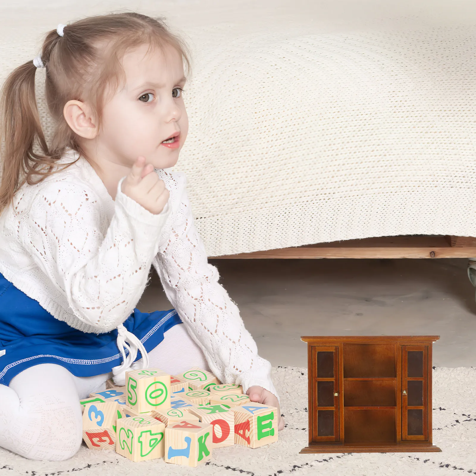 

Vintage Style Mini Fireplace Cabinet for Dollhouse Use Solid Wood Look Compact Design Mini House Living Room Decor Accessory