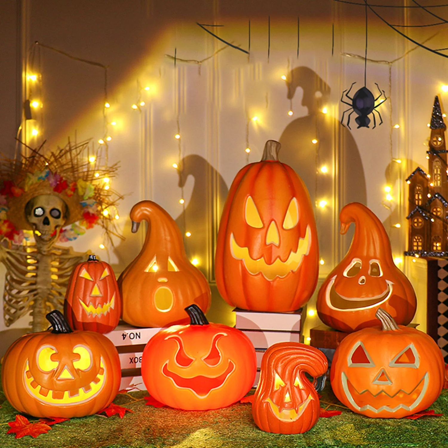 Halloween scary pumpkin decorative lights, suitable for front yard, backyard, garden, indoor and other space decorations.