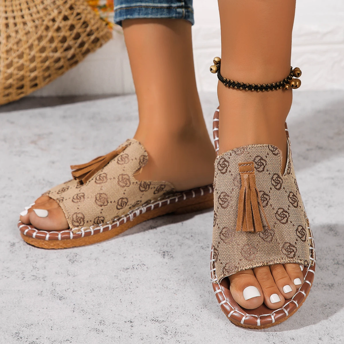 Trend Ladies Shoes 2024 New Fashion Solid Leopard Print Women's Sandals Summer Casual Outdoor Slippers Women Plus Size 43