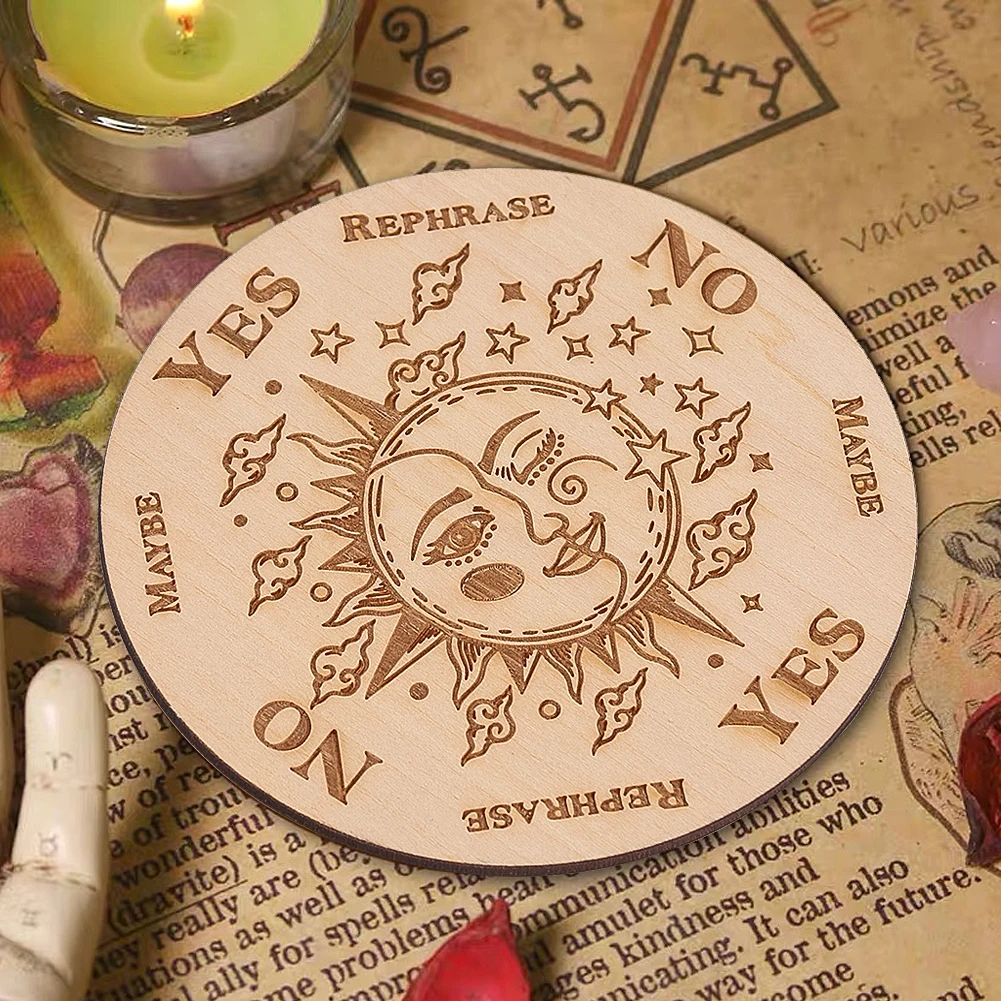 Round Wooden Boards Laser Carving Sun Conjunct Moon Equipartition Pendulum Board Magics Decision Plate Creative Altar Supplies