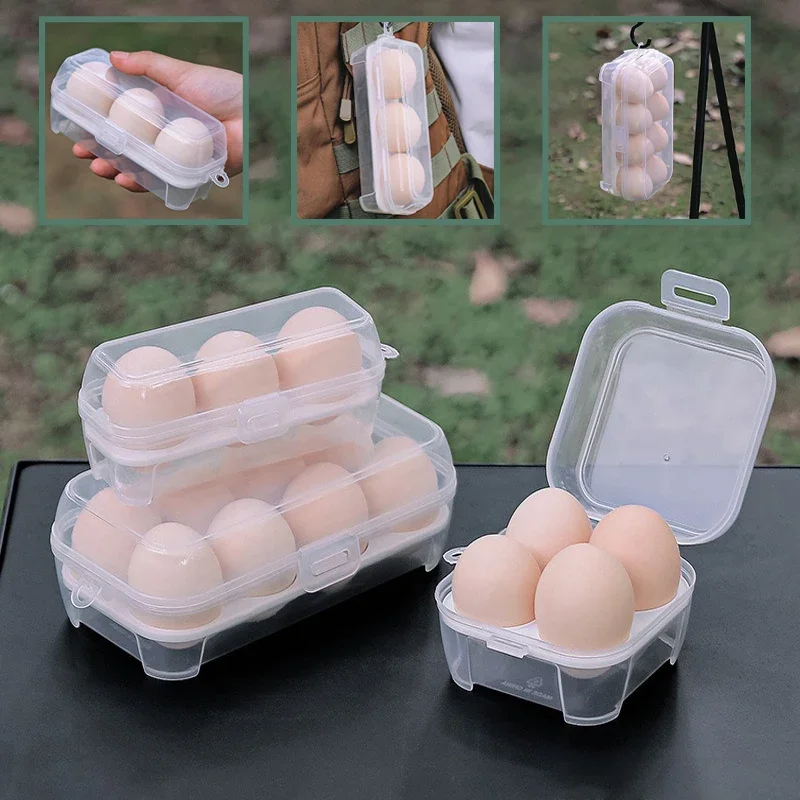 

Portable Shockproof Eggs Box 3/4/8 Grids Storage Container Egg Holder Transparent Kitchen Organizer for Outdoor Camping Picnic