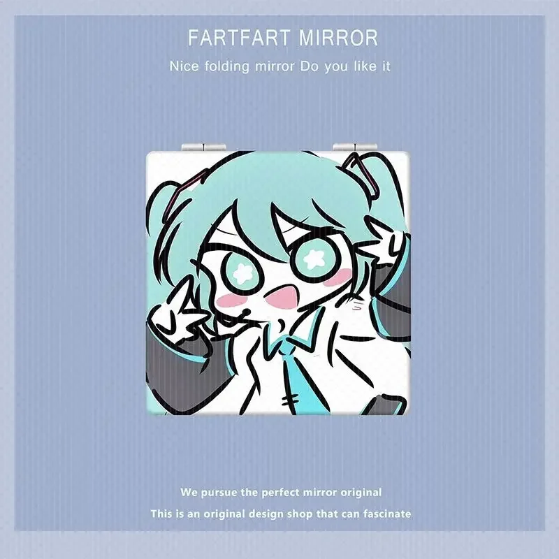 Kawaii Hatsune Miku Anime Cartoon Handheld Makeup Mirrors Round Vanity Mirror with Handle Hand Compact Mirro Cosmetic Mirror New