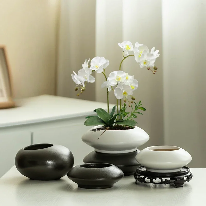 Creative Phalaenopsis Special Flower Pot Ceramic Large and Small Caliber Lubao Green Plant Pot Home
