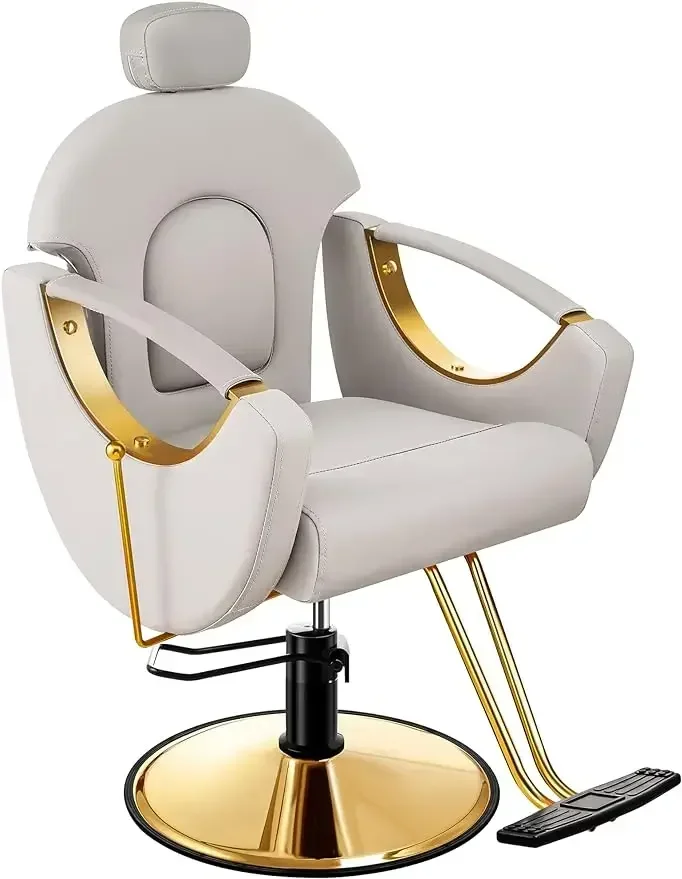 

Barber Chair Reclining Hair Salon Chair, All Purpose Gold Salon Chair for Hair Stylist, 360 Degrees Rolling Swivel Stylin