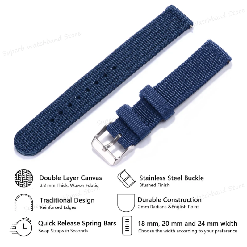 18 20 22 24mm Nylon Watch Band Braided Canvas Watch Strap Sport Woven Bracelet for Men Women for Huawei Gt2 Quick Release