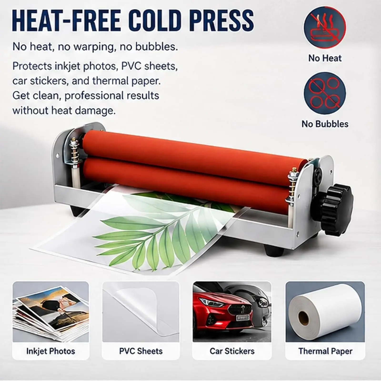 Manual Cold Laminator Hand Crank Cold Press with Adjustable Roller 12 Inch A4 Large Format Cold Width 254 Mm for Poster Photo