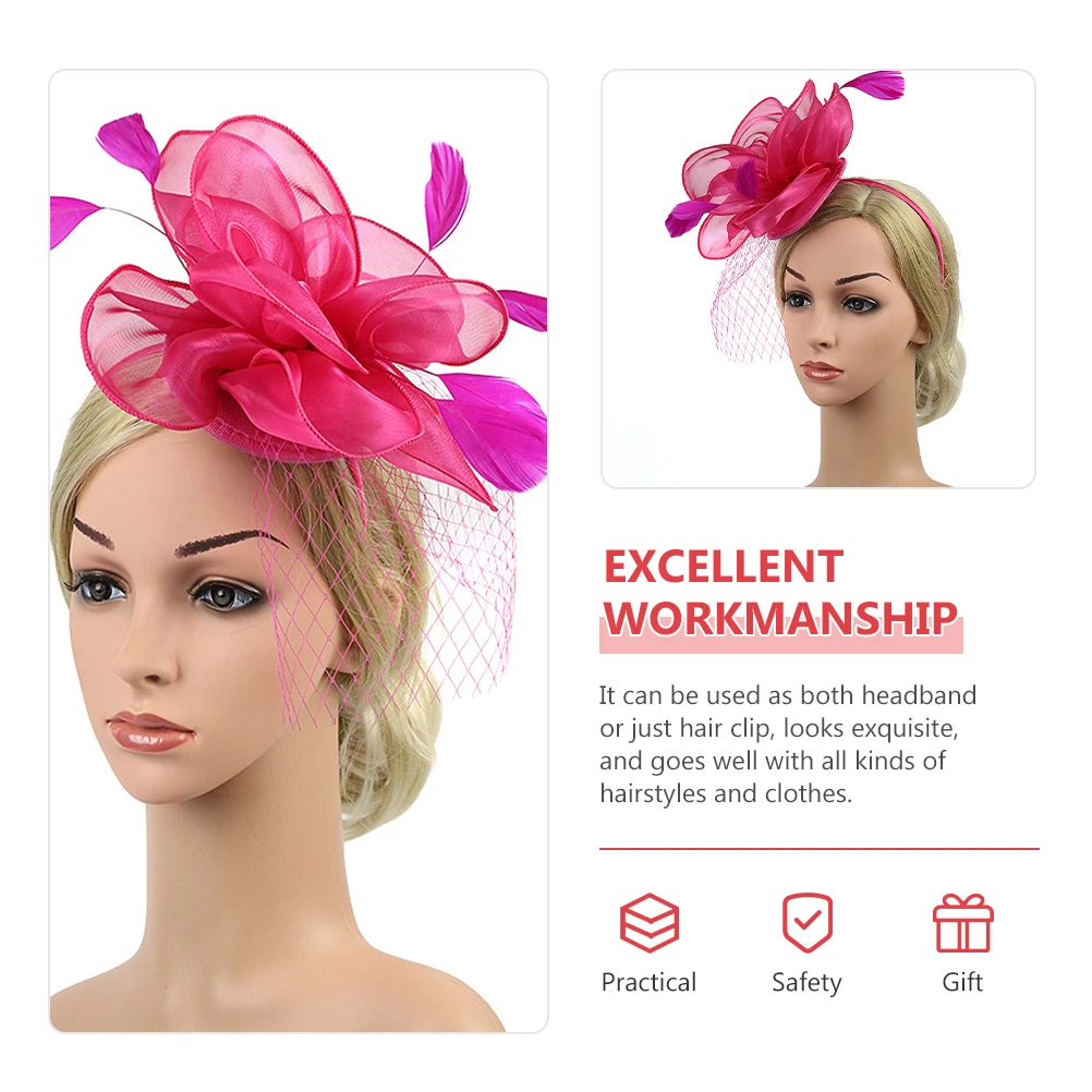 

Flower Hairband Clip Headband Bridal Tea Party Hat Mesh Cap Rustic Fascinators Women Detachable Hair Accessory Banquet Prom