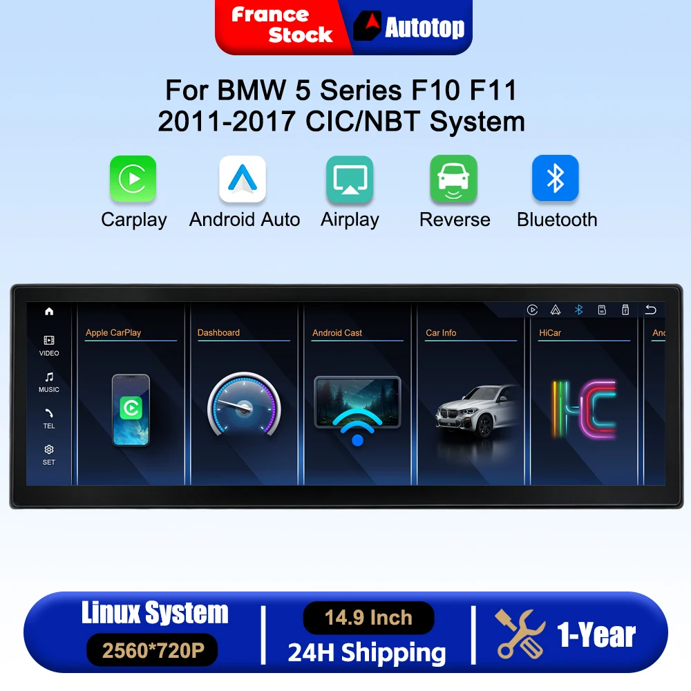 AUTOTOP 14.9'' 2560*720P Wireless CarPlay Android Auto Car Radio Multimedia Touch Screen For BMW 5 Series F10 F11 F18 CIC NBT System 2011-2017 Smart Car Radio Systems Multimedia GPS Navigation Navi Mirror Link Airay
