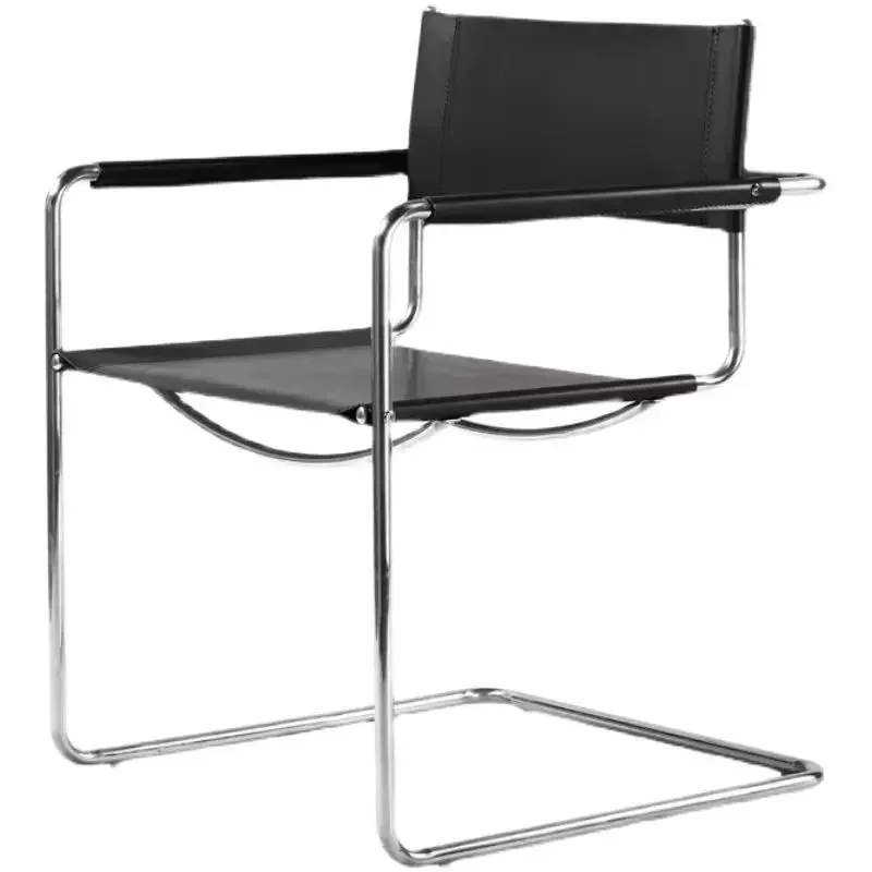 

Armchair Stainless Steel Saddle Leather Dining Chair Bauhaus Modern Minimalist Homestay chaises lounge
