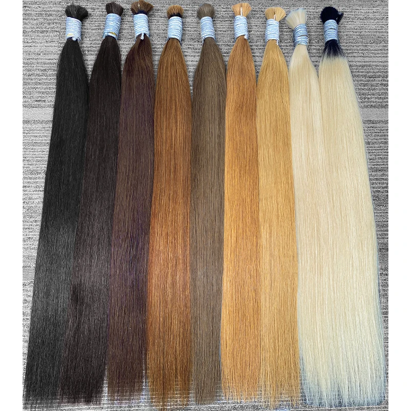 人毛三つ編みナチュラルバージンストレートヘア未処理なし横糸 100% 本物の人毛バルクベトナムレミーヘアエクステンション