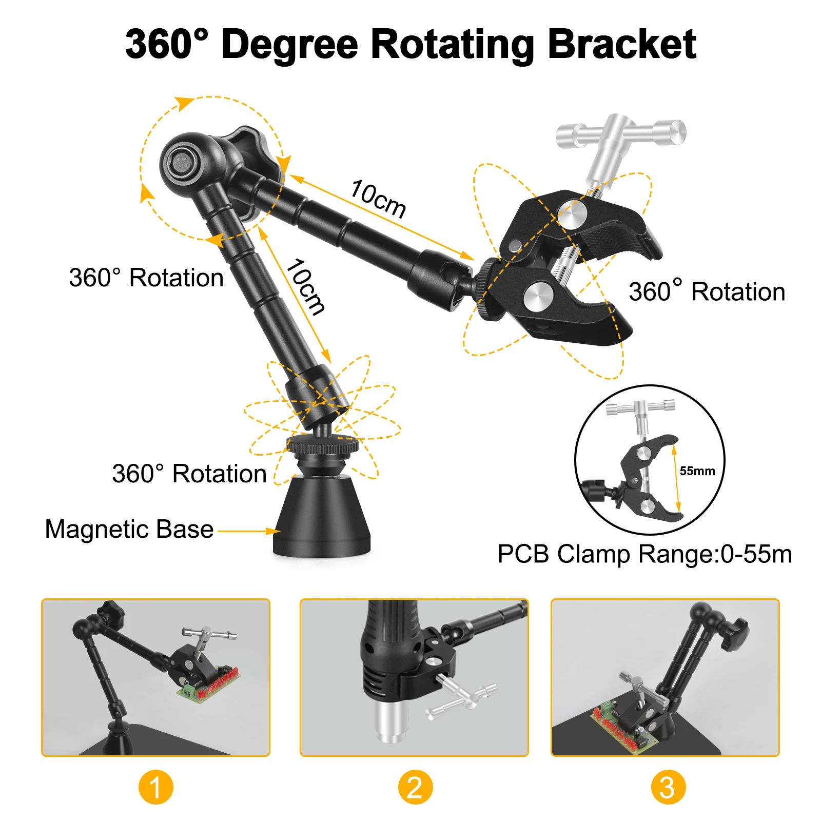 NEWACALOX Magnetic Soldering Third Hand PCB Holder Heat Gun Stand with 3X LED Magnifying Glass Heavy Duty Welding Workstation