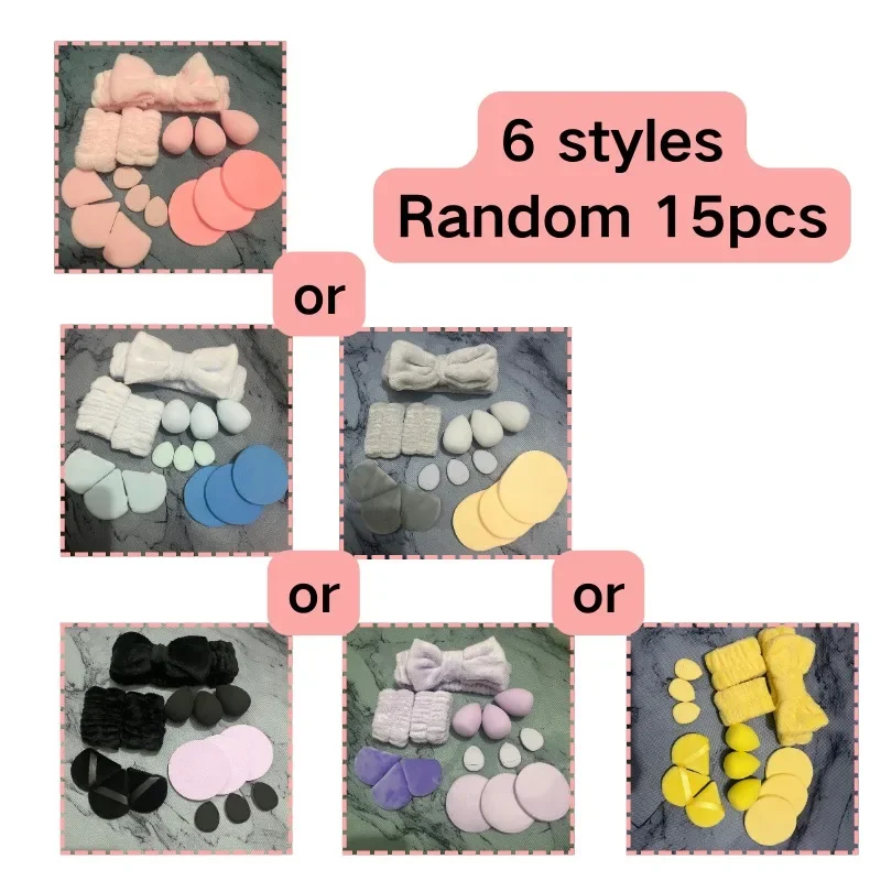 15 pçs cosméticos puff maquiagem esponja liquidificador beleza ovo fundação esponjas puff lavagem rosto bandana pulseira compõem acessórios