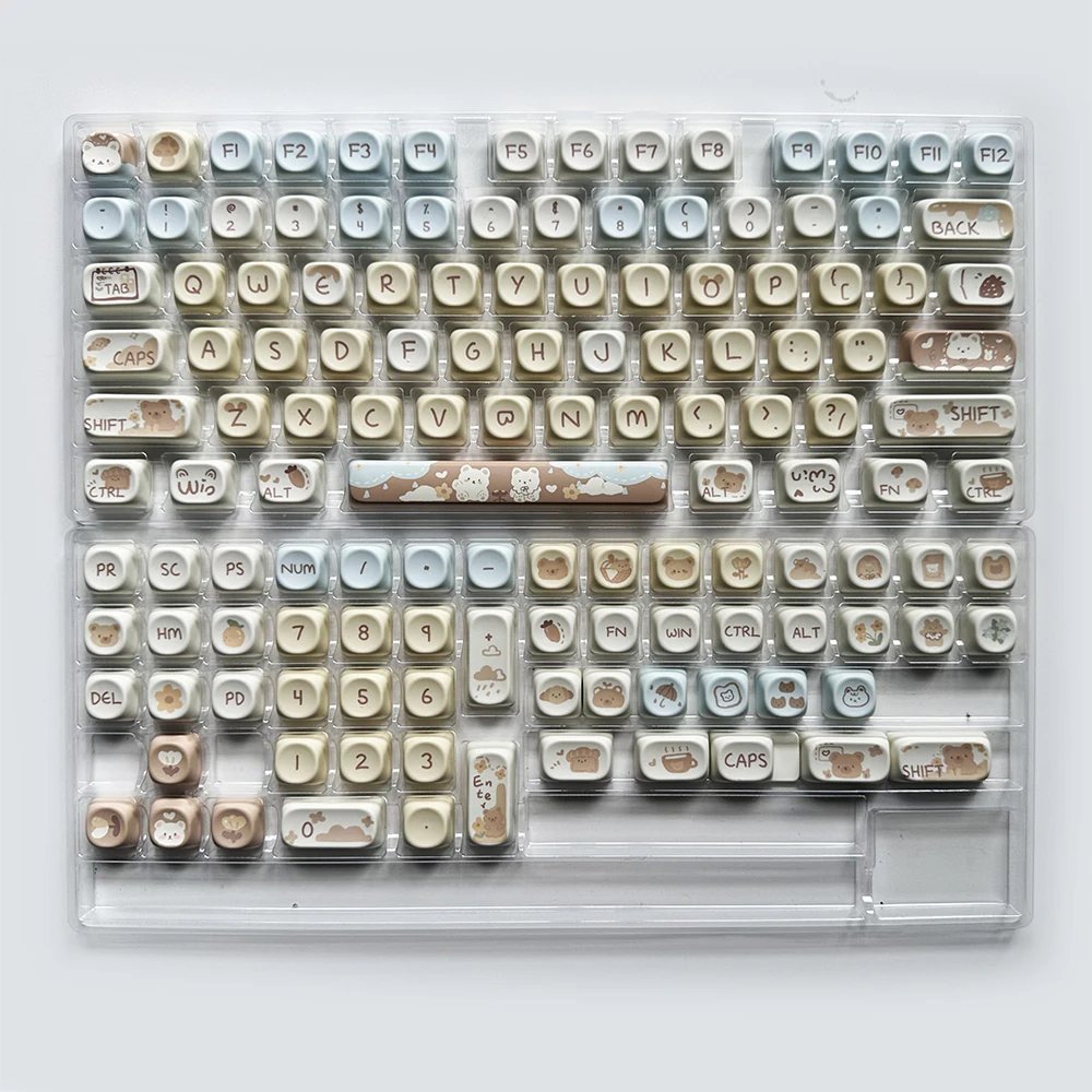 ZUOYA 132 klawisze Milk Tea Bear Theme Keycaps profil MOA zestaw nasadek na klawisze PBT dla 61/64/68/84/75/87 klawiszy GMK67 mechaniczna klawiatura do gier