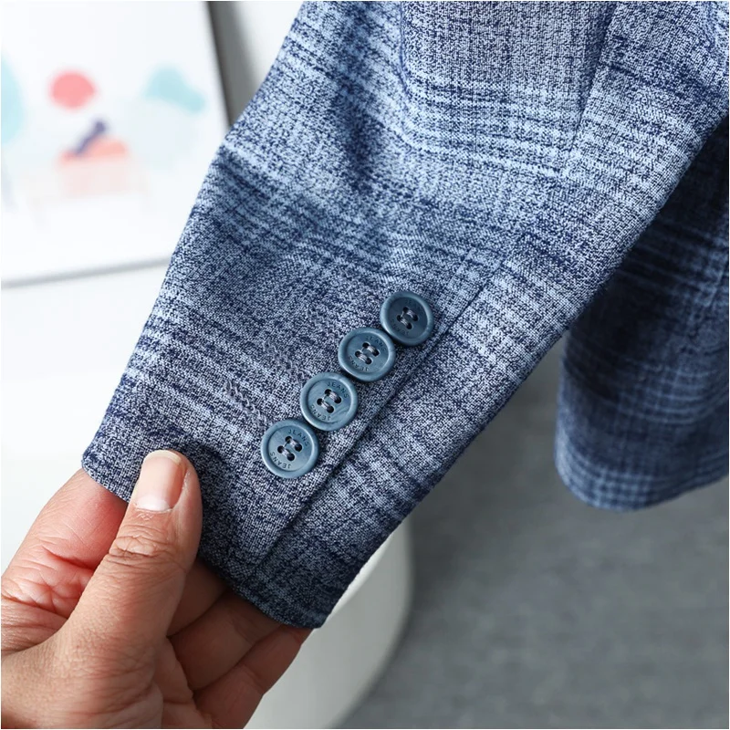 

Ele Gentleman's Cheered Busin Casual Suit Spring Faion Men's Coat Blue ey Cheered Q002A Label Removed