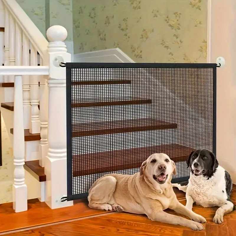 Multi-functional Pet Safety Gate with Hook Easy Installation Foldable Breathable Mesh Fence for Home Pet Manage Pet Products