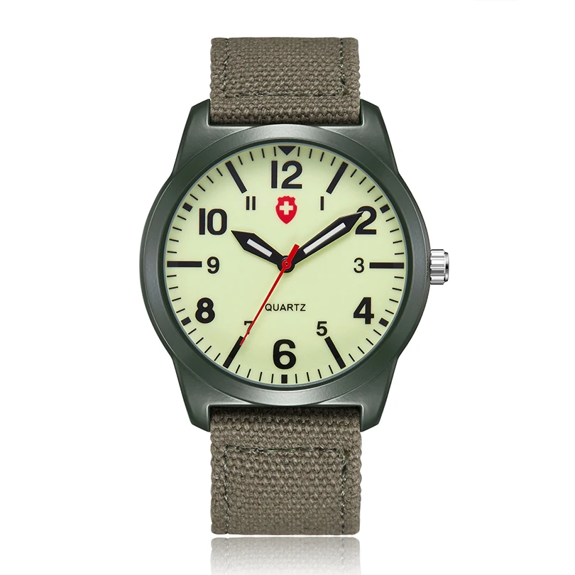 Simples Militar Sports Quartz Watch para homens, fácil leitura, pulseira de lona relógio, relógio do exército verde, relógio de moda, novo