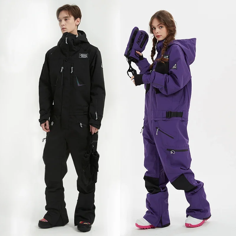 

New Winter Women One-Piece Ski Suit Overalls Men Thickening Warm Mountaineering Snowboard Suit Windproof Waterproof Jumpsuit