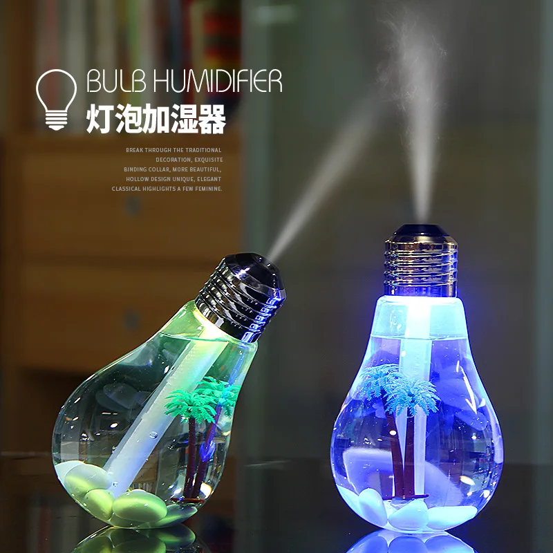 Creative Style Small Night Light Micro Landscape Mister Smoke Emitting Usb Silent Small Colorful Light Bulb Portable Humidifier