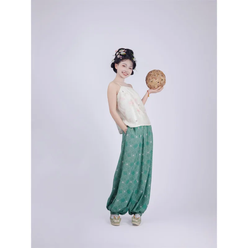 Nanshan Charm Monet Garden Printed Round Neck Robe Lantern Pants Restoration Fashion Style Rayon Spring Autumn Unisex