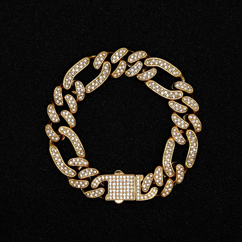 Hip Hop Bling Iced Out Stainless Steel 3:1 Figaro NK Cuban Link Chain Bracelets for Men Rock Jewelry Gold Silver Color Gift