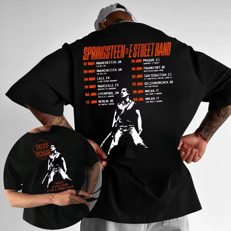 เสื้อยืด Bruce Springsteen และ E Street Tour ฤดูร้อน 2025 สำหรับผู้ชาย ผ้าฝ้ายแท้ สไตล์ลำลอง ฮิปฮอป ฮาราจูกุ คอกลม ทรงหลวม เสื้อผ้าลำลอง ของขวัญ