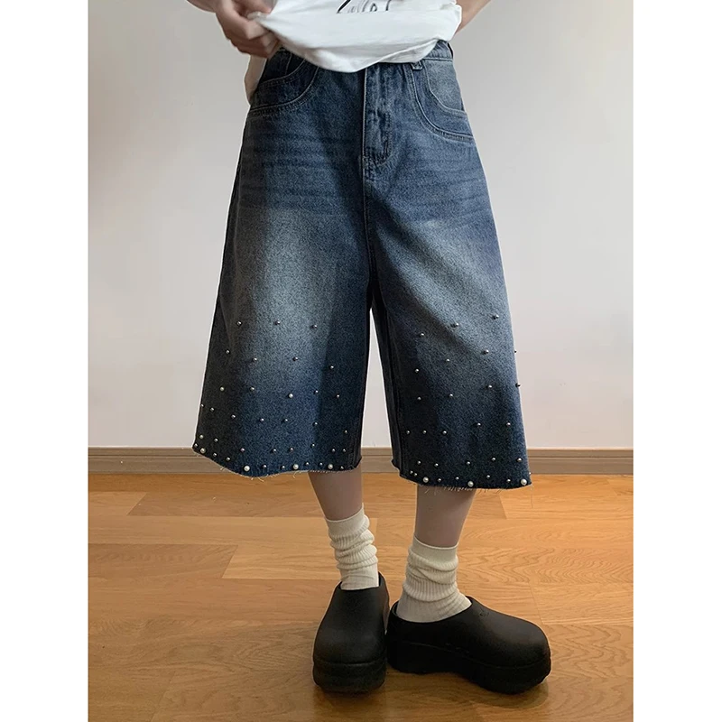 

ZHIZOU American Vintage Y2k 2000s Blue Cargo Pants Women Harajuku Oversized Baggy 2025 Summer Short Trousers Streetwear Korean