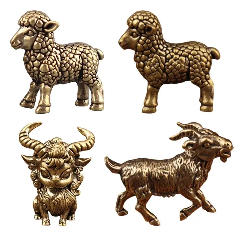 Chinese Zodiac Goat Sculpture Brass Sheep Figurine Lucky Statue Desktop Ornament Wealth Fengshui For Home Decor
