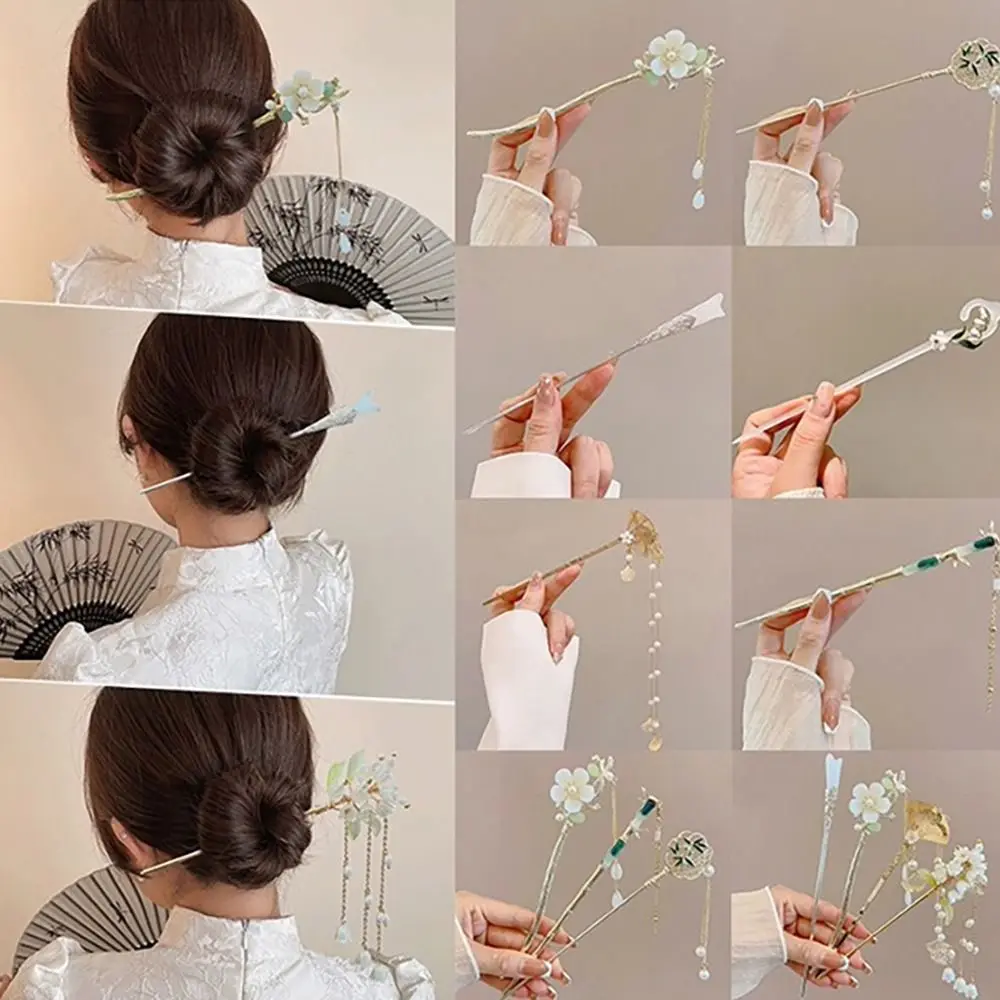 1Pcs Chinese Style Ancient Hairpin Exquisite Flower Tassel Hair Stick High-end Glowing Headwear Hair Insert Apparel Accessories