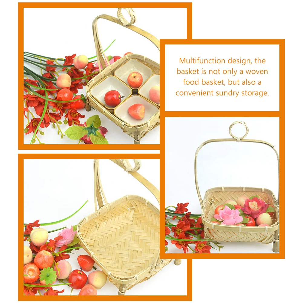 

Woven Bamboo Snack Basket Small Size Rustic Storage Tray for Sweets Fruit Organizer Kitchen Desktop Holder