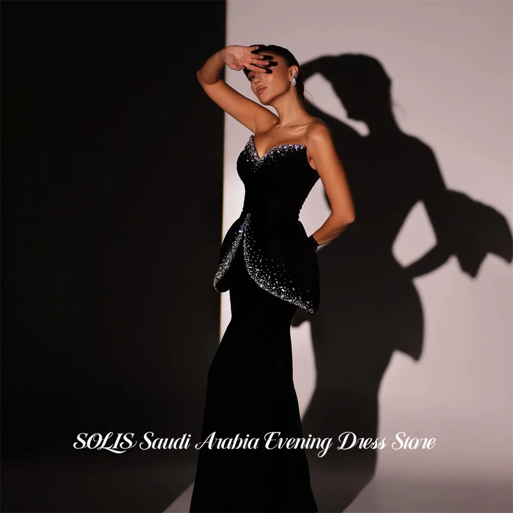 

SOLIS Black Party Dresses Sleeveless Evening Dresses Sweetheart Prom Gown Glitter Sequin Party Gown Mermaid Modest Customized