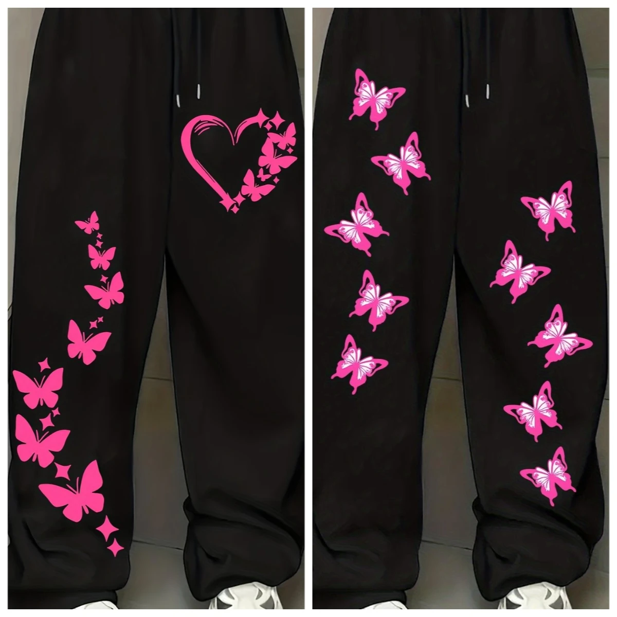 

2026 Fashion New Butterfly Printed Gothic Street Men's and Women's Large Loose Casual Sports Breathable Speed Drying Pants