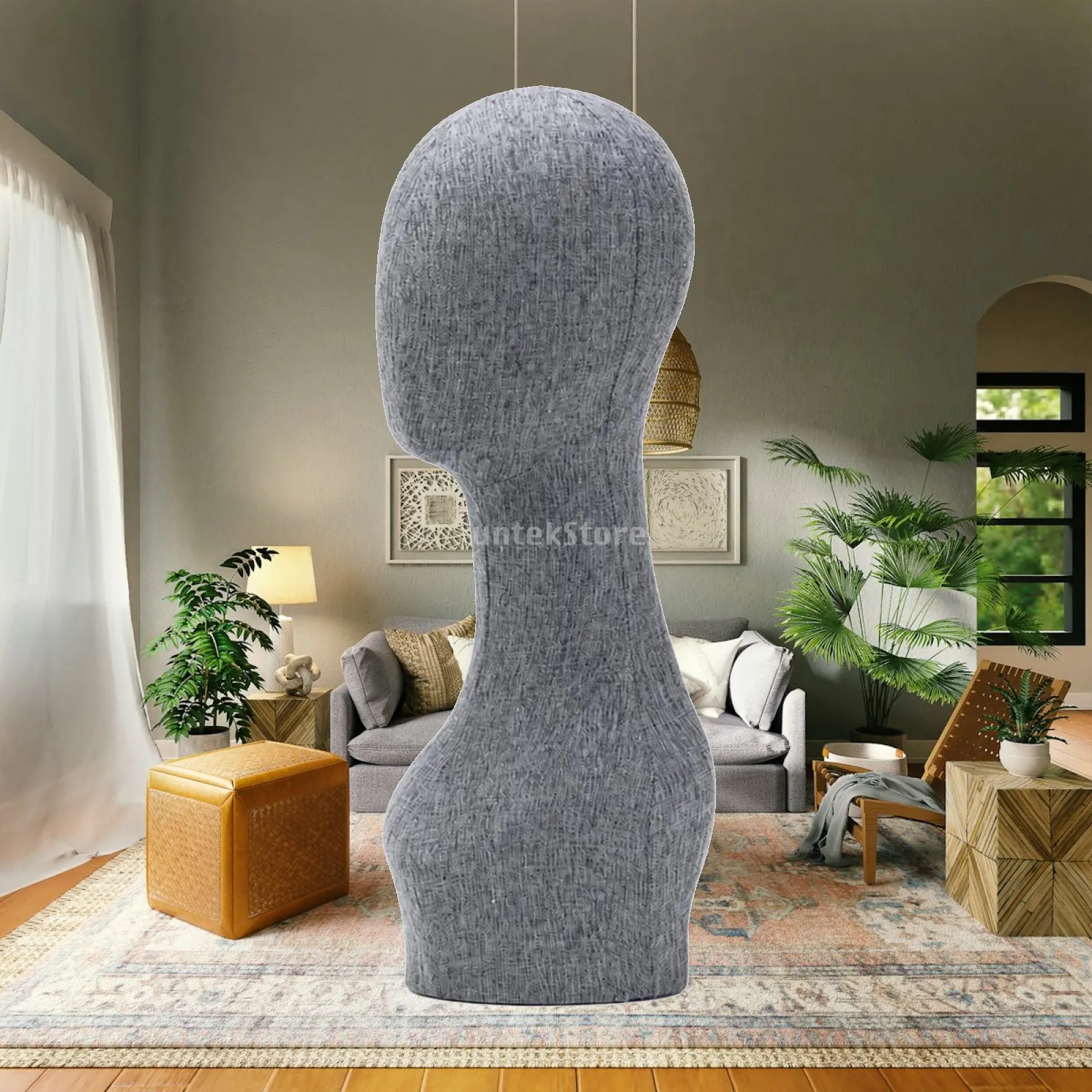 Mannequin Head with Neck Linen-Textured Fabric Mannequin Head Hat Display Stand Neutral Minimalist for Milliners