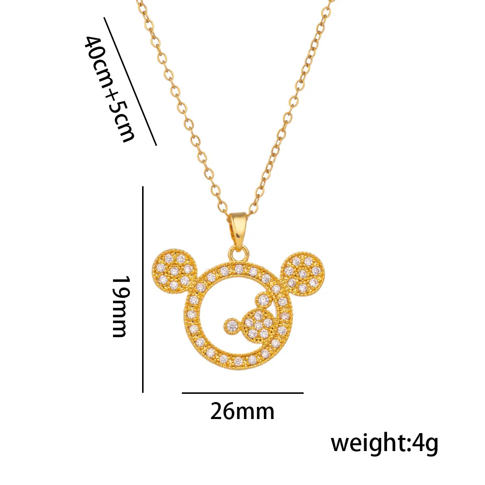 Disney Cute Cartoon Mickey Minnie Zircon Pendant Necklace for Women Girls Stainless Steel Chain Party Accessories Jewelry Gifts