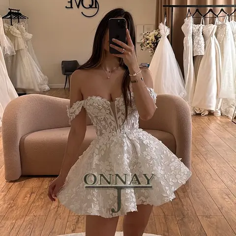 여성을위한 맞춤형 짧은 Pastrol 웨딩 드레스 오프 숄더 레이스 아플리케 신부를위한 신부 가운 Vestidos De Novia Plus