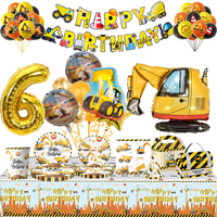 Construction Vehicle Party Decoration Birthday Balloons Kids Supplies Cartoon Car Tableware Paper Plates Tablecloth Baby Shower