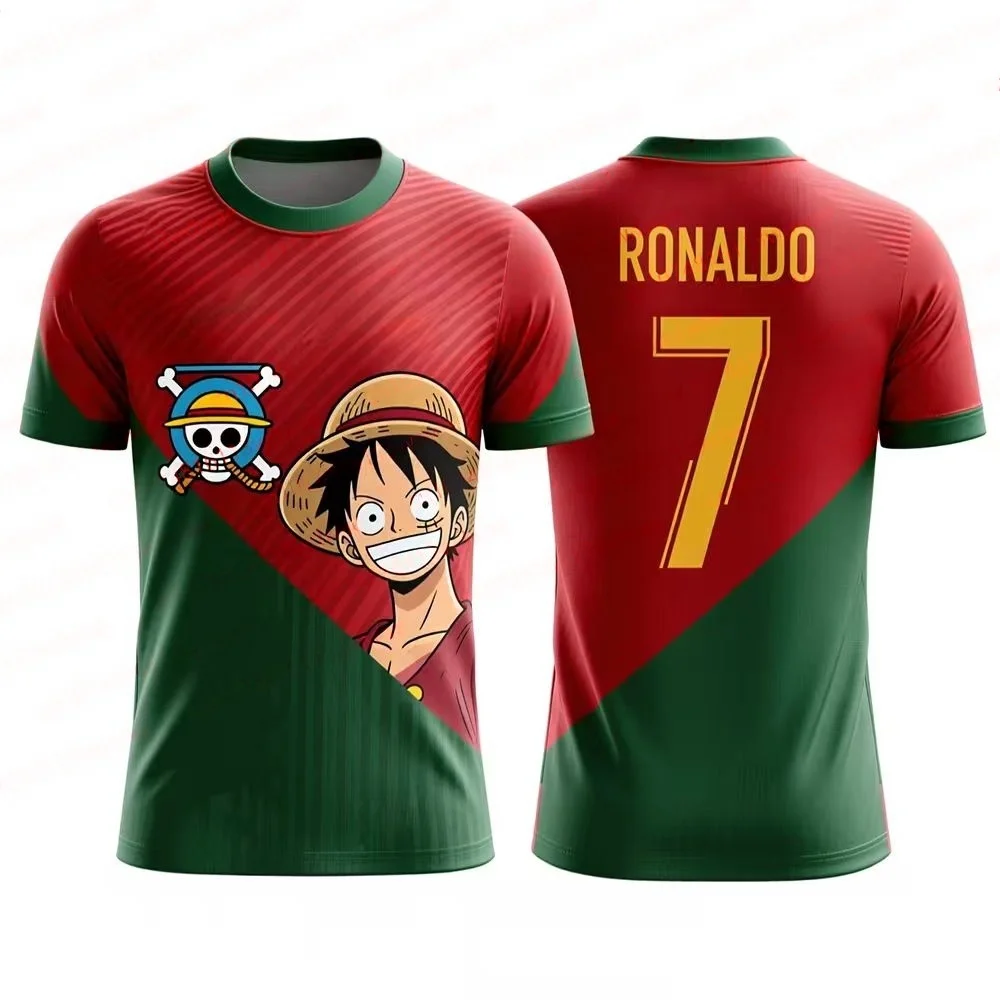 Camisa de Futebol Bandai 2026 Verão Mais Vendida Luffy Portugal Camiseta de Futebol Secagem Rápida Respirável para Família